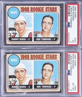 1968 Lot of Two (2) Topps Reds Rookies #247 Johnny Bench - PSA